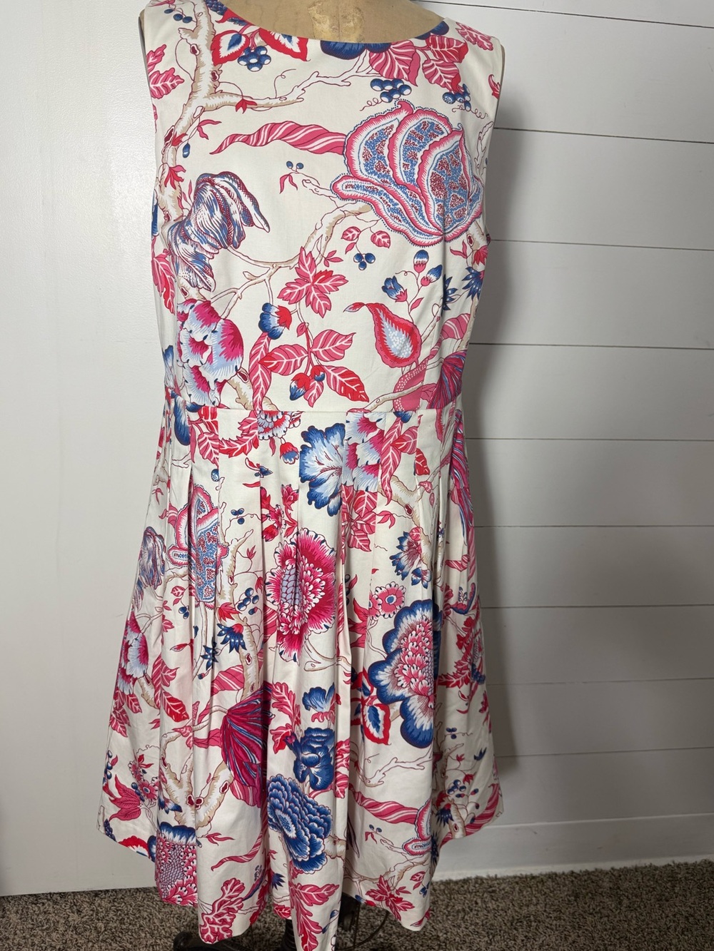 Talbots Floral Fit-and-Flare Sleeveless Dress in Pink & Blue